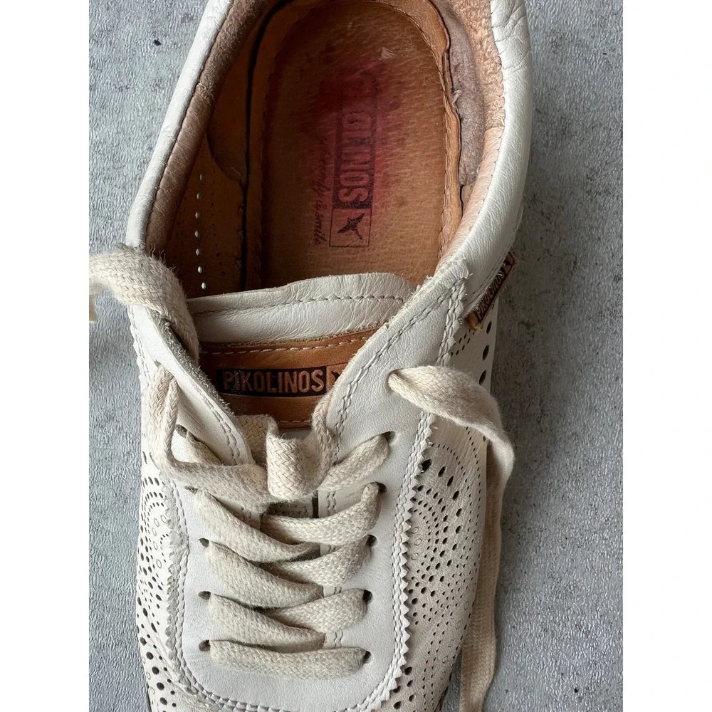 Pikolinos Mesina Leather Lace Up Sneakers Cream Floral‎ Cut Out Spring Womens 39